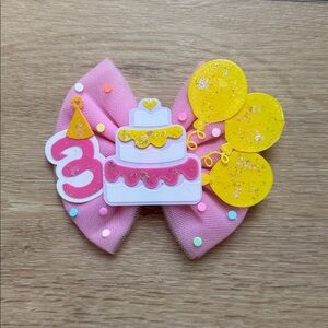 Pink Birthday Bow with Cake and Balloons